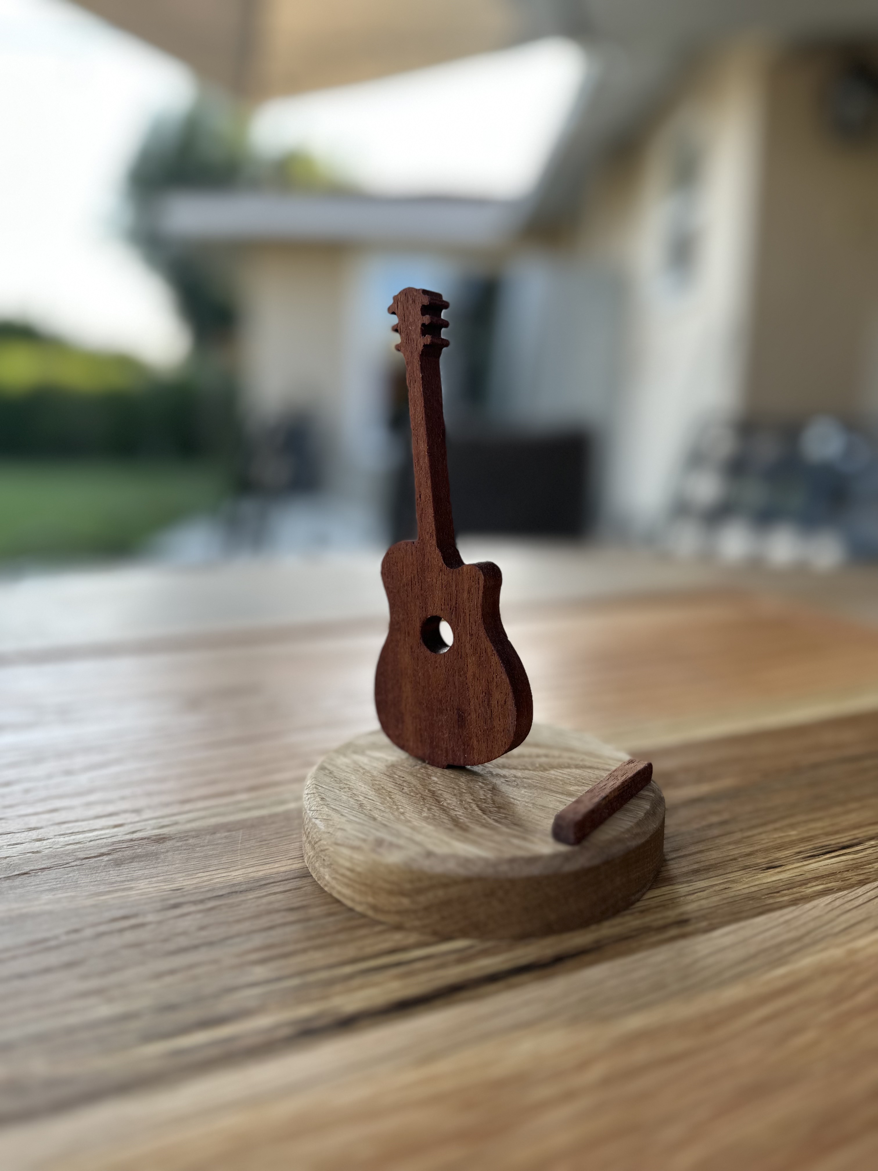 walnut guitar phone stand